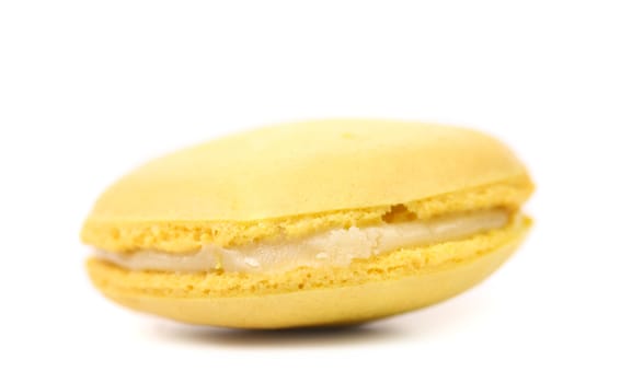 Yellow macaron cakes. Isolated on a white background