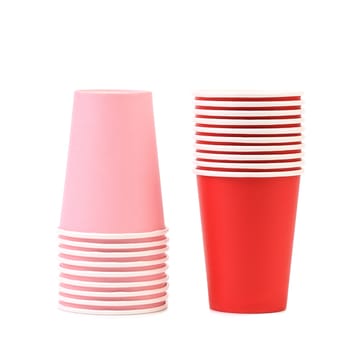 Pile of colorful paper coffee cup. Isolated