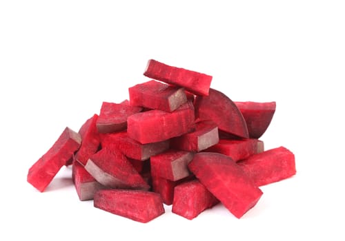 Pieces of beetroot on a white bakground