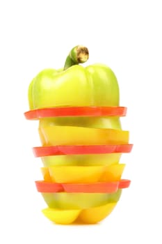Slices of colorful bell pepper isolated on white background