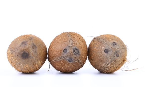 Three coconuts isolated on a white background