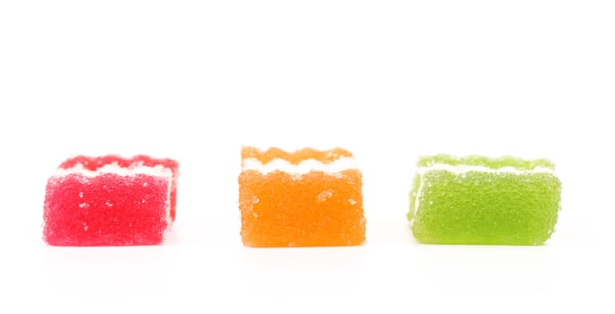 Three colorful marmelade isolated on white background