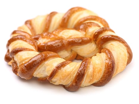 Freshly fancy pretzel baked on white background