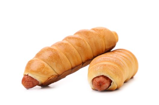 Two sausage buns isolated on white background