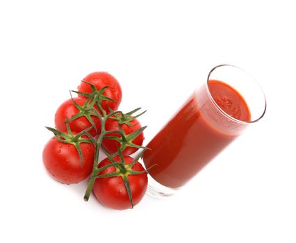 Isolated image of a glass of tomato juice and tomatoes on white