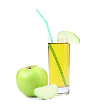Green apple with juice. Slice of apple