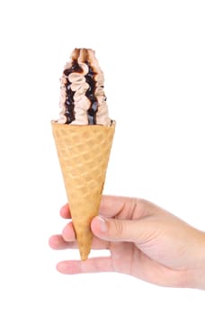 Tasty ice cream with chocolate, isolated on white
