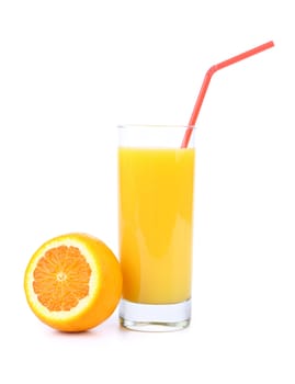 Orange juice and slice. Isolated on a white background.