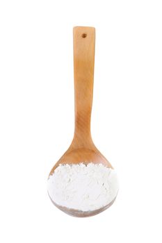Whole flour in spoon on a white background
