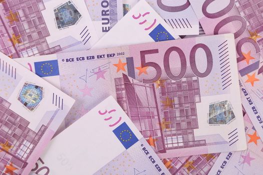 500 euro banknotes background. Close up. Isolated