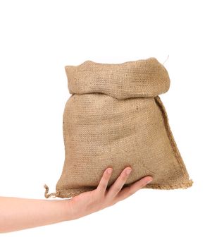 Small open bag from a sacking in a hand
