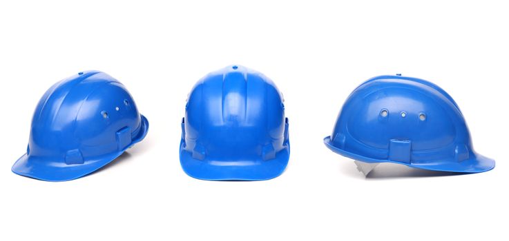 Collagr of blue hard hat isolated on white background