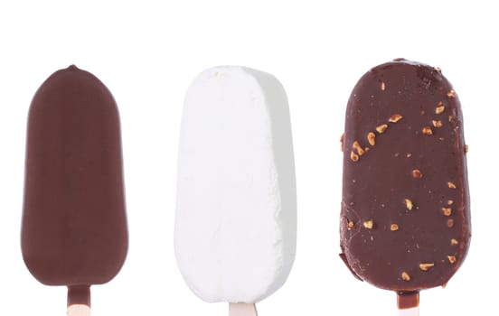 Three different Ice creams. Isolated on a white background.