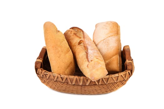 Composition of breads in basket on a white background
