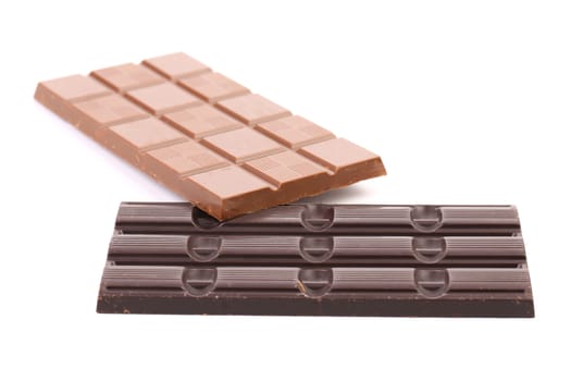 Milk and dark chocolate bars. Isolated on a white background.