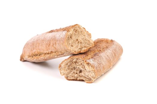 Broken Baguette. Isolated on a white background.