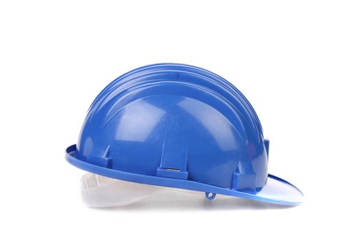 Blue hard hat. Isolated on a white background.