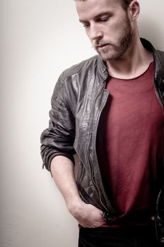 stylish hipster man portrait on gray background