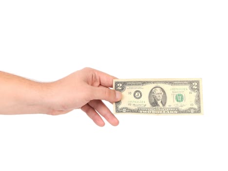 Human hand with money. Isolated on a white background.