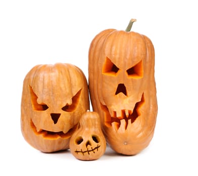 Family of pumpkins halloween Jack O'Lantern. Isolated on a white background.