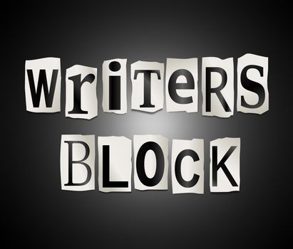 Illustration depicting a set of cut out printed letters formed to arrange the words writers block.