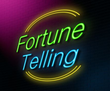 Illustration depicting an illuminated neon sign with a fortune teller concept.