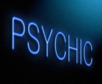 Illustration depicting an illuminated neon sign with a psychic concept.