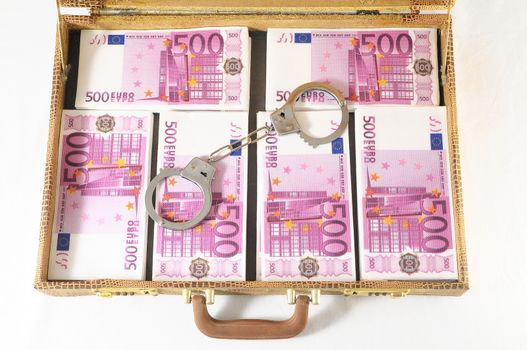 One Suitcase Full of Pink 500 Euros Banknotes and Handcuffs 