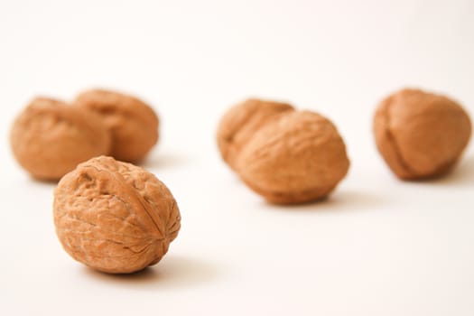 Walnuts on white background