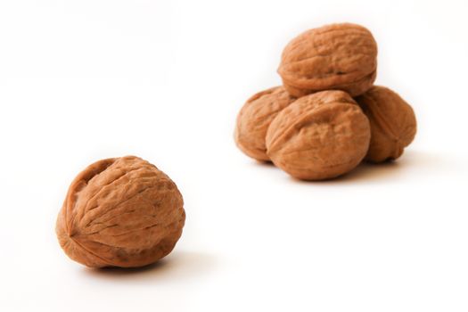 Walnuts on white background