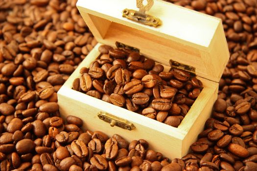 Coffee beans in a treasure chest