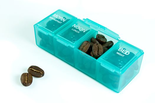 Coffee beans in a medicine daily box