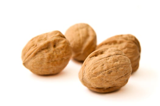 Walnuts on white background