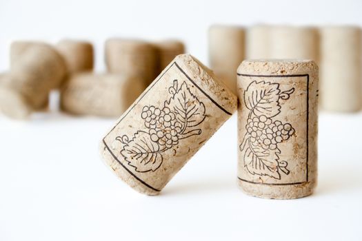 Wine corks on a white background