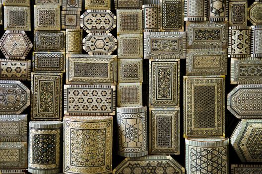 traditional decorated souvenir boxes in market of cairo egypt