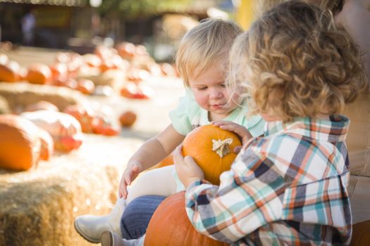 Adorable Young Family Enjoys a Day at the Pumpkin Patch.