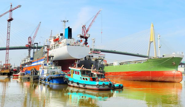 Shipyard in Bangkok on Chao Phraya river, Thailand