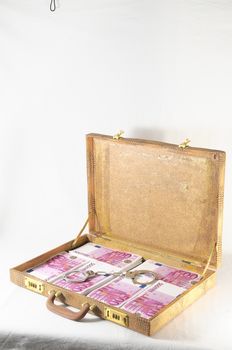 One Suitcase Full of Pink 500 Euros Banknotes and Handcuffs 