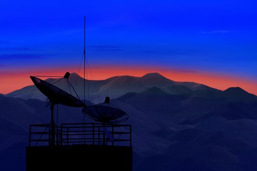 satellite dish with beautiful mountain scene in the morning light use for communication theme and telecommunication  connecting topic