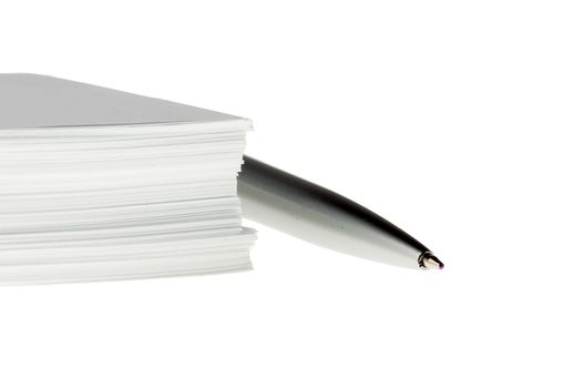 Office paper bundle with pen isolated