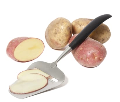 Sliced potatoes on white background