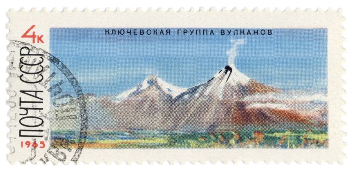 USSR - CIRCA 1965: A stamp printed in the USSR, shows Klyuchevskaya volcanic group in Kamchatka, circa 1965