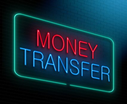 Illustration depicting an illuminated neon sign with a money transfer concept.