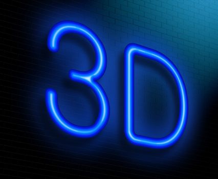 Illustration depicting an illuminated neon sign with a 3D concept.