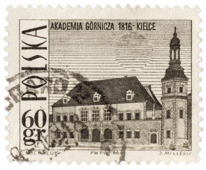 POLAND - CIRCA 1966: a stamp printed in Poland, shows Mining Academy in Kielce, circa 1966