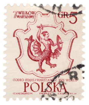 POLAND - CIRCA 1965: A stamp printed in Poland, shows Coat of old Warsaw from the 17th century, series, circa 1965