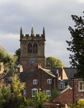 Church tower of parish church in Ellesmere Shropshire in England