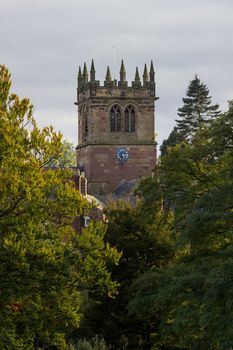 Church tower of parish church in Ellesmere Shropshire in England