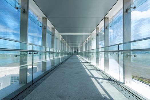 glass corridor in office centre 