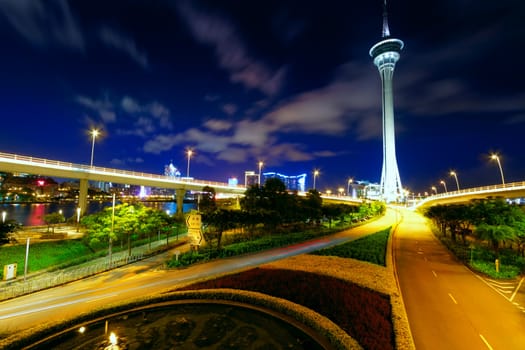 taffic highway under macau tower
